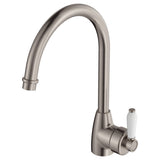 Fienza Eleanor Gooseneck Kitchen Mixer Lead Free Brushed Nickel w/ White Handle 202109BN-LF