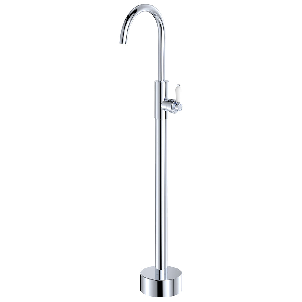 Fienza Eleanor Floor Mounted Basin/Bath Mixer White Handle Lead Free Chrome 202112-LF