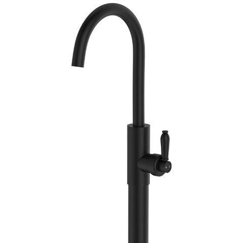 Fienza Eleanor Floor Mounted Basin/Bath Mixer Matte Black Handle Lead Free Matte Black 202112BL-LF