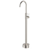 Fienza Eleanor Floor Mounted Basin/Bath Mixer White Handle Lead Free Brushed Nickel 202112BN-LF