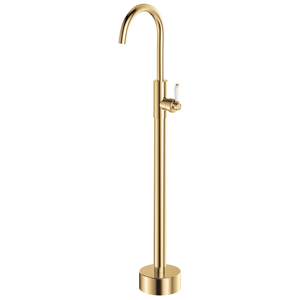 Fienza Eleanor Floor Mounted Basin/Bath Mixer White Handle Lead Free Urban Brass 202112UB-LF