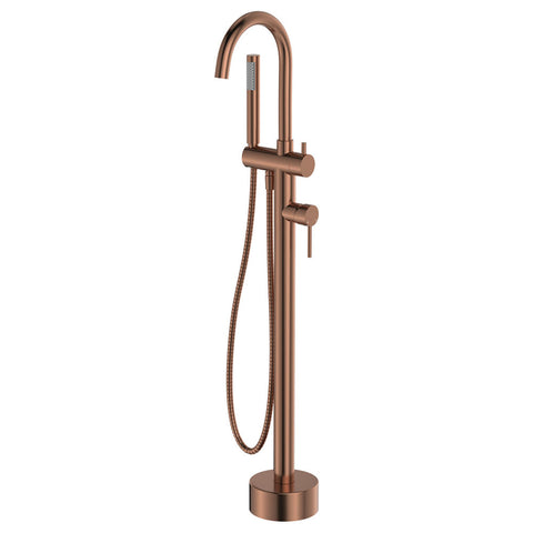 Fienza Kaya Floor Mounted Bath Mixer w/ Hand Shower Brushed Copper 213113CO