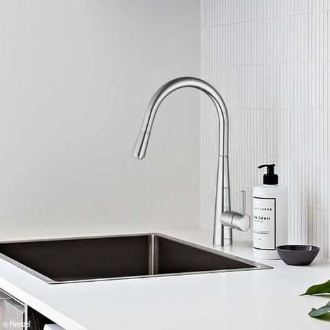 Fienza Isabella Deluxe Gooseneck Pull Out Kitchen Mixer Lead Free Chrome 213116-LF