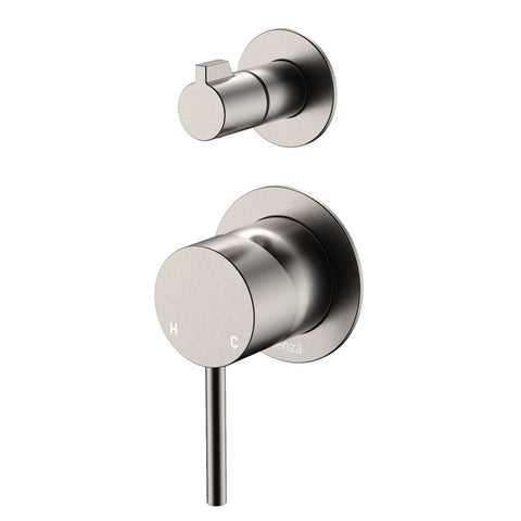 Fienza Kaya Wall Diverter Mixer Small Round Plates Lead Free Brushed Nickel 228102BN-4-LF