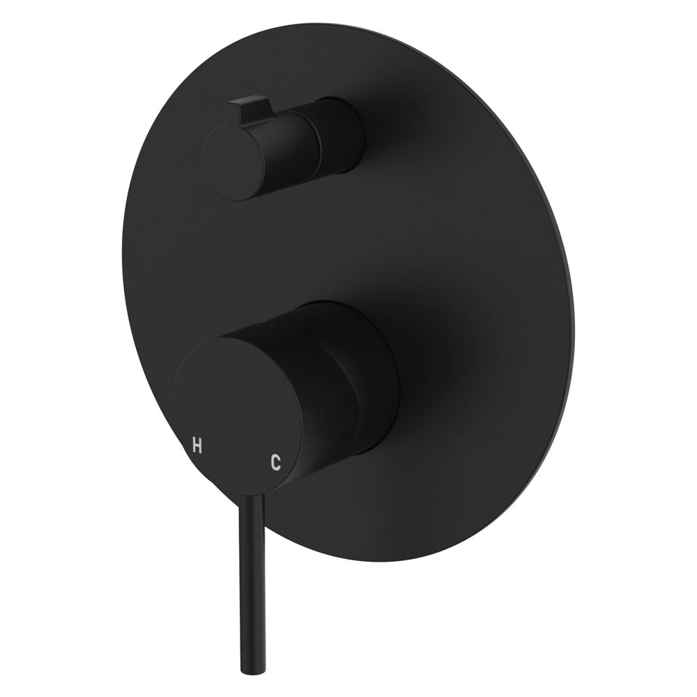 Fienza Kaya Wall Diverter Mixer Large Round Plate Lead Free Matte Black 228102B-LF