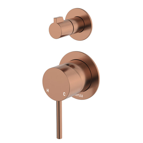 Fienza Kaya Wall Diverter Mixer Small Round Plates Lead Free Brushed Copper 228102CO-4-LF