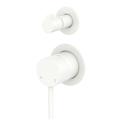 Fienza Kaya Wall Diverter Mixer Small Round Plates Lead Free Matte White 228102MW-4-LF