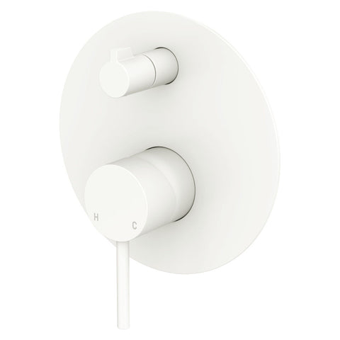 Fienza Kaya Wall Diverter Mixer Large Round Plate Lead Free Matte White 228102MW-LF