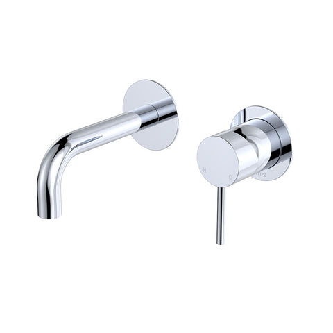 Fienza Kaya Basin/Bath Wall Mixer Set Round Plates 130mm Outlet Lead Free Chrome 228104-130-LF