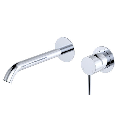 Fienza Kaya Basin/Bath Wall Mixer 200mm Outlet Set Round Plates Chrome 228104-200-KIT
