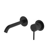 Fienza Kaya Basin/Bath Wall Mixer Set Round Plates 160mm Outlet Lead Free Matte Black 228104B-LF