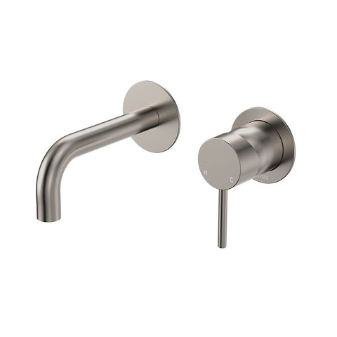 Fienza Kaya Basin/Bath Wall Mixer Set Round Plates 130mm Outlet Lead Free Brushed Nickel 228104BN-130-LF