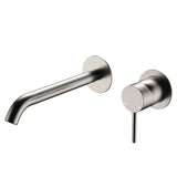 Fienza Kaya Basin/Bath Wall Mixer Set Round Plates 200mm Outlet Lead Free Brushed Nickel 228104BN-200-LF