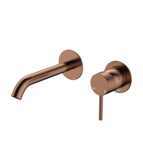 Fienza Kaya Basin/Bath Wall Mixer 160mm Outlet Round Plate Brushed Copper 228104CO