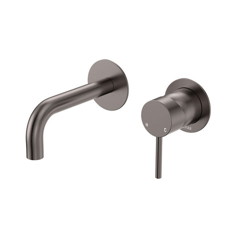 Fienza Kaya Basin/Bath Wall Mixer Set Round Plates 130mm Outlet Lead Free Gunmetal 228104GM-130-LF