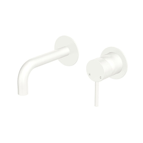 Fienza Kaya Basin/Bath Wall Mixer Set Round Plates 130mm Outlet Lead Free Matte White 228104MW-130-LF