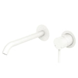 Fienza Kaya Basin/Bath Wall Mixer Set Round Plates 200mm Outlet Lead Free Matte White 228104MW-200-LF