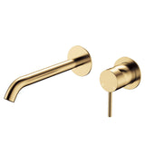 Fienza Kaya Basin/Bath Wall Mixer Set Round Plates 200mm Outlet Lead Free Urban Brass 228104UB-200-LF