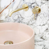 Fienza Kaya Basin/Bath Wall Mixer Set Round Plates 200mm Outlet Lead Free Urban Brass 228104UB-200-LF