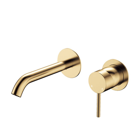 Fienza Kaya Basin/Bath Wall Mixer Set Round Plates 160mm Outlet Lead Free Urban Brass 228104UB-LF