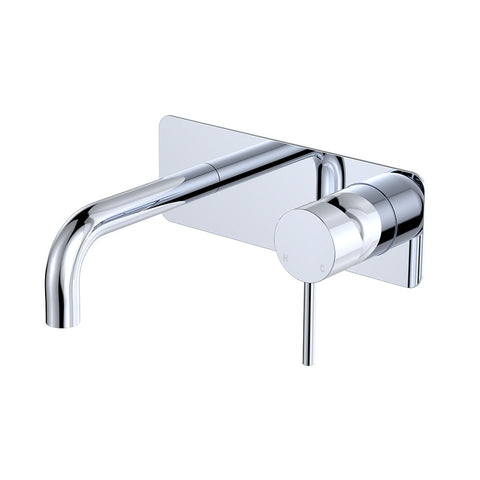 Fienza Kaya Basin/Bath Wall Mixer Set Rectangular Plate 130mm Outlet Lead Free Chrome 228106-130-LF