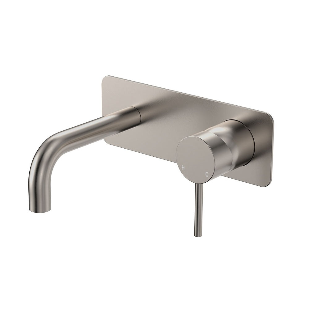 Fienza Kaya Basin/Bath Wall Mixer Set Rectangular Plate 130mm Outlet Lead Free Brushed Nickel 228106BN-130-LF
