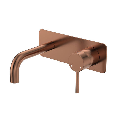 Fienza Kaya Basin/Bath Wall Mixer Set Rectangular Plate 130mm Outlet Lead Free Brushed Copper 228106CO-130-LF