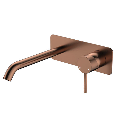 Fienza Kaya Basin/Bath Wall Mixer Set Rectangular Plate 200mm Outlet Lead Free Brushed Copper 228106CO-200-LF