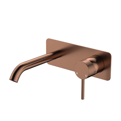 Fienza Kaya Basin/Bath Wall Mixer Set Rectangular Plate 160mm Outlet Lead Free Brushed Copper 228106CO-LF