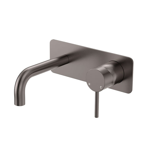 Fienza Kaya Basin/Bath Wall Mixer Set Rectangular Plate 130mm Outlet Lead Free Gunmetal 228106GM-130-LF