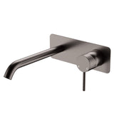 Fienza Kaya Basin/Bath Wall Mixer Set Rectangular Plate 200mm Outlet Lead Free Gunmetal 228106GM-200-LF