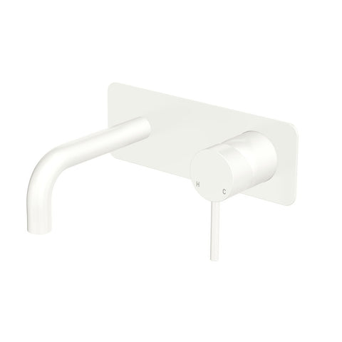Fienza Kaya Basin/Bath Wall Mixer Set Rectangular Plate 130mm Outlet Lead Free Matte White 228106MW-130-LF