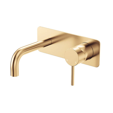Fienza Kaya Basin/Bath Wall Mixer Set Rectangular Plate 130mm Outlet Lead Free Urban Brass 228106UB-130-LF