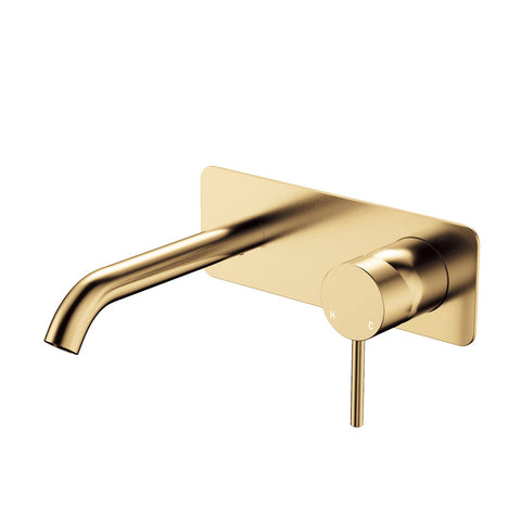 Fienza Kaya Basin/Bath Wall Mixer Set Rectangular Plate 160mm Outlet Lead Free Urban Brass 228106UB-LF