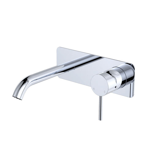 Fienza Kaya Basin/Bath Wall Mixer Set Rectangular Plate 160mm Outlet Lead Free Chrome 228106-LF