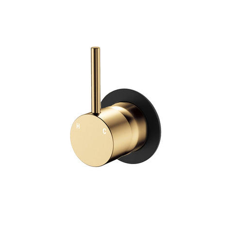 Fienza Kaya Up Wall Mixer Dress Kit Minimal Round Plate Matte Black & Urban Brass D228114BUB