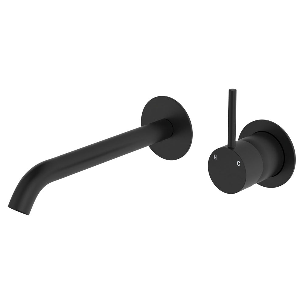 Fienza Kaya Up Round Basin/Bath Wall Mixer Set 200mm Lead Free Matte Black D228118B-200-LF