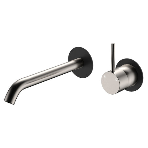 Fienza Kaya Up Basin/Bath Mixer 160mm Dress Kit Round Plate Matte Black & Brushed Nickel D228118BBN