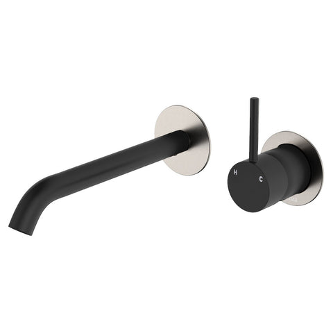 Fienza Kaya Up Basin/Bath Mixer 160mm Dress Kit Round Plate Brushed Nickel & Matte Black D228118BNB