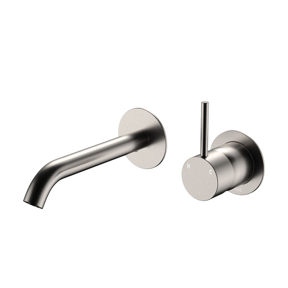 Fienza Kaya Up Basin/Bath Wall Mixer Set Round Plates 160mm Outlet Lead Free Brushed Nickel 228118BN-LF
