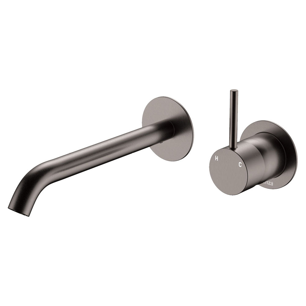 Fienza Kaya Up Basin/Bath Wall Mixer Set Round Plates 200mm Outlet Lead Free Gunmetal 228118GM-200-LF