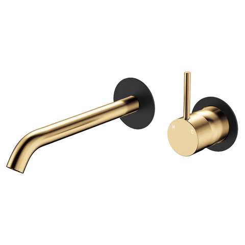 Fienza Kaya Up Basin/Bath Mixer 160mm Dress Kit Round Plate Matte Black & Urban Brass D228118BUB