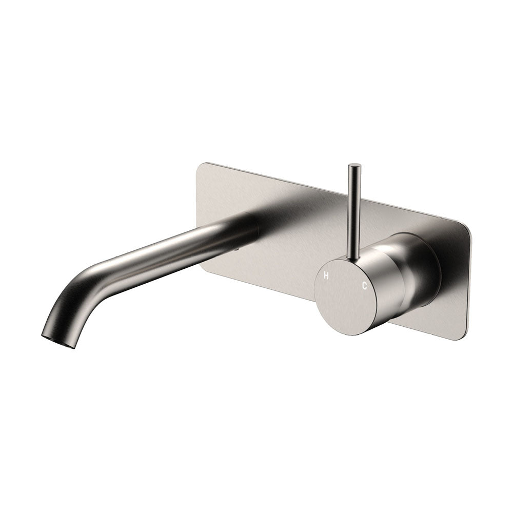 Fienza Kaya Up Basin/Bath Wall Mixer Set Rectangular Plate 160mm Outlet Lead Free Brushed Nickel 228119BN-LF