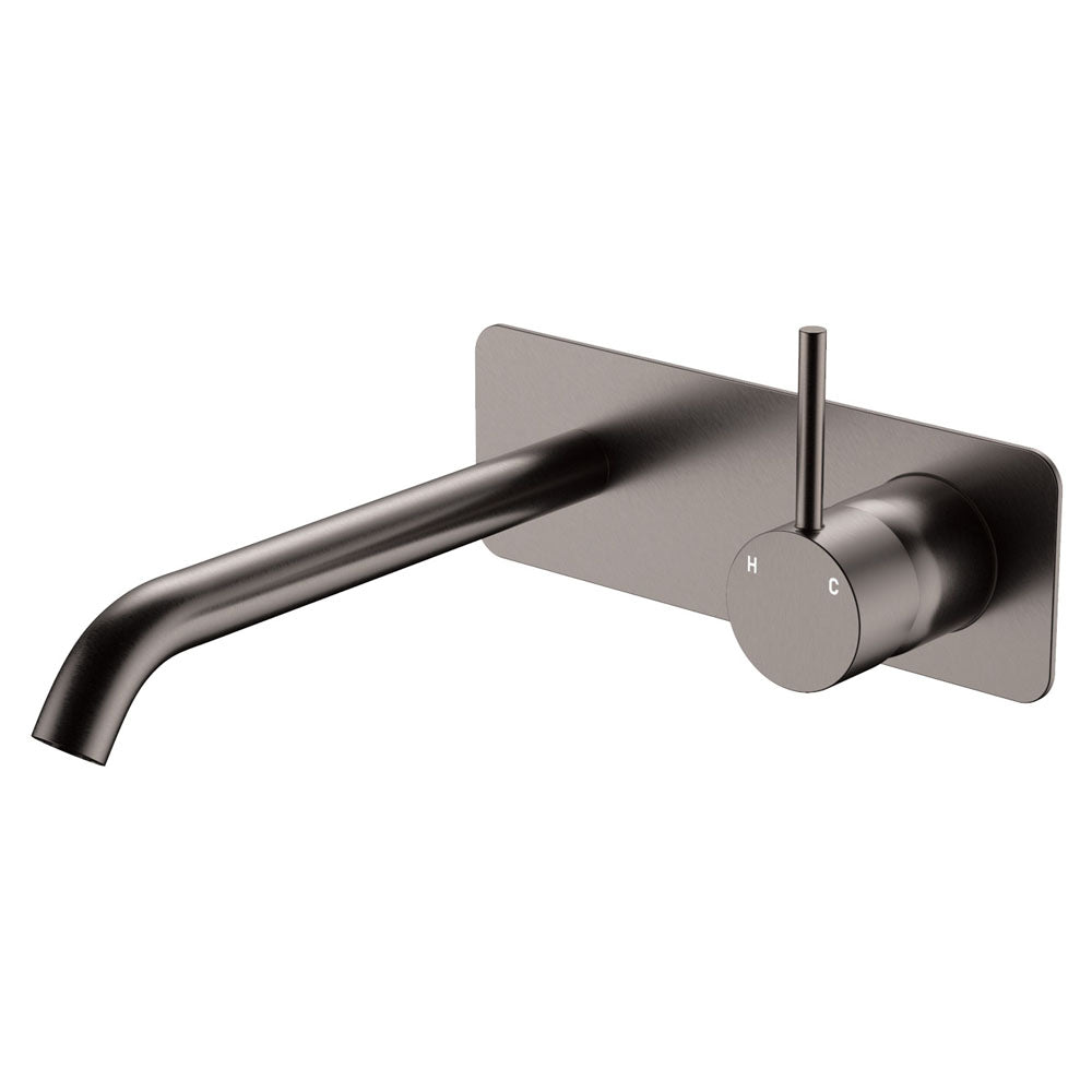Fienza Kaya Up Basin/Bath Wall Mixer Set Rectangular Plate 200mm Outlet Lead Free Gunmetal 228119GM-200-LF