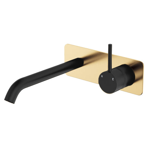 Fienza Kaya Up Basin/Bath Mixer 160mm Dress Kit Soft Square Plate Urban Brass & Matte Black D228119UBB