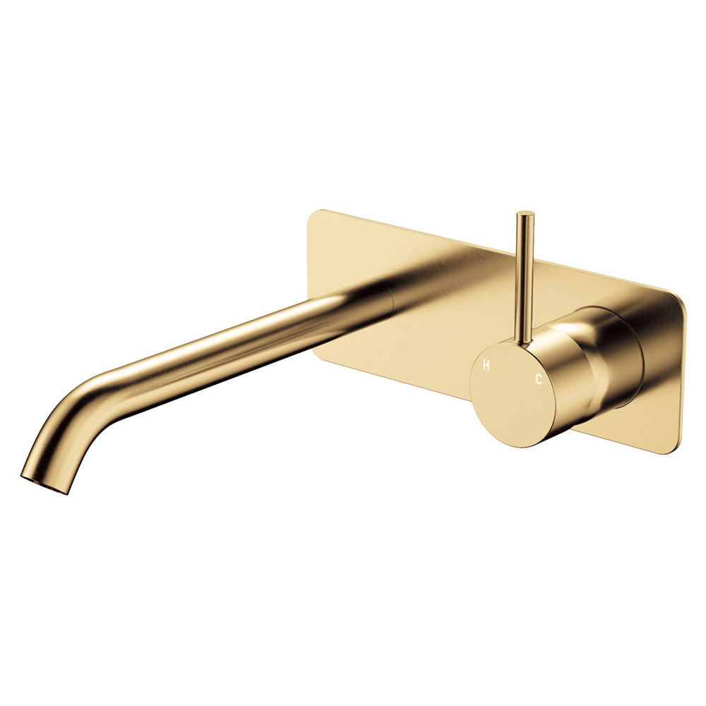 Fienza Kaya Up Basin/Bath Wall Mixer Set Rectangular Plate 200mm Outlet Lead Free Urban Brass 228119UB-200-LF