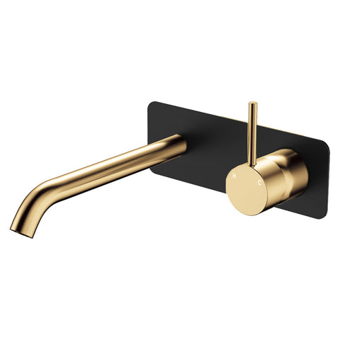 Fienza Kaya Up Basin/Bath Mixer 200mm Dress Kit Soft Square Plate Matte Black & Urban Brass D228119BUB-200