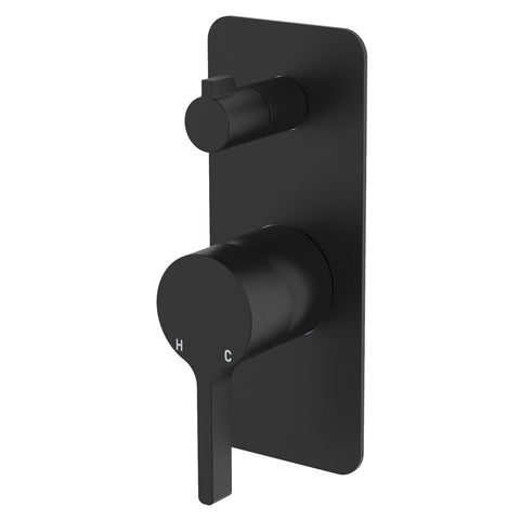 Fienza Sansa Wall Diverter Mixer Rectangular Plate Lead Free Matte Black 229102B-2-LF