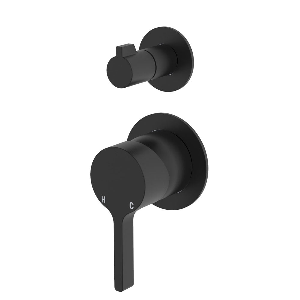 Fienza Sansa Wall Diverter Mixer Round Plate Lead Free Matte Black 229102B-4-LF