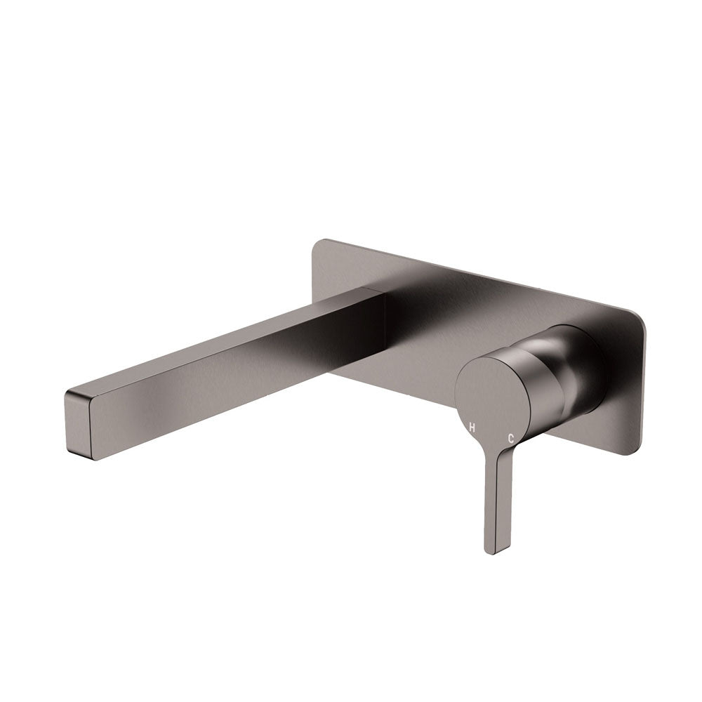 Fienza Sansa Wall Basin Mixer Set Square Plate 180mm Outlet Lead Free Gunmetal 229106GM-LF